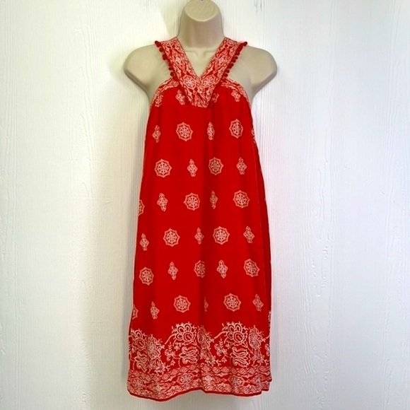 Ann Taylor Loft - Orange Floral White Design V Neck Pom Poms Midi Dress Size SM - Picture 3 of 14